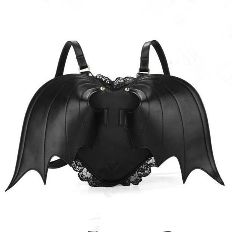 

Stylish and Gothic Devil Bat Backpack with Lace Trim Travel Daypack Perfect for Fashionable Women