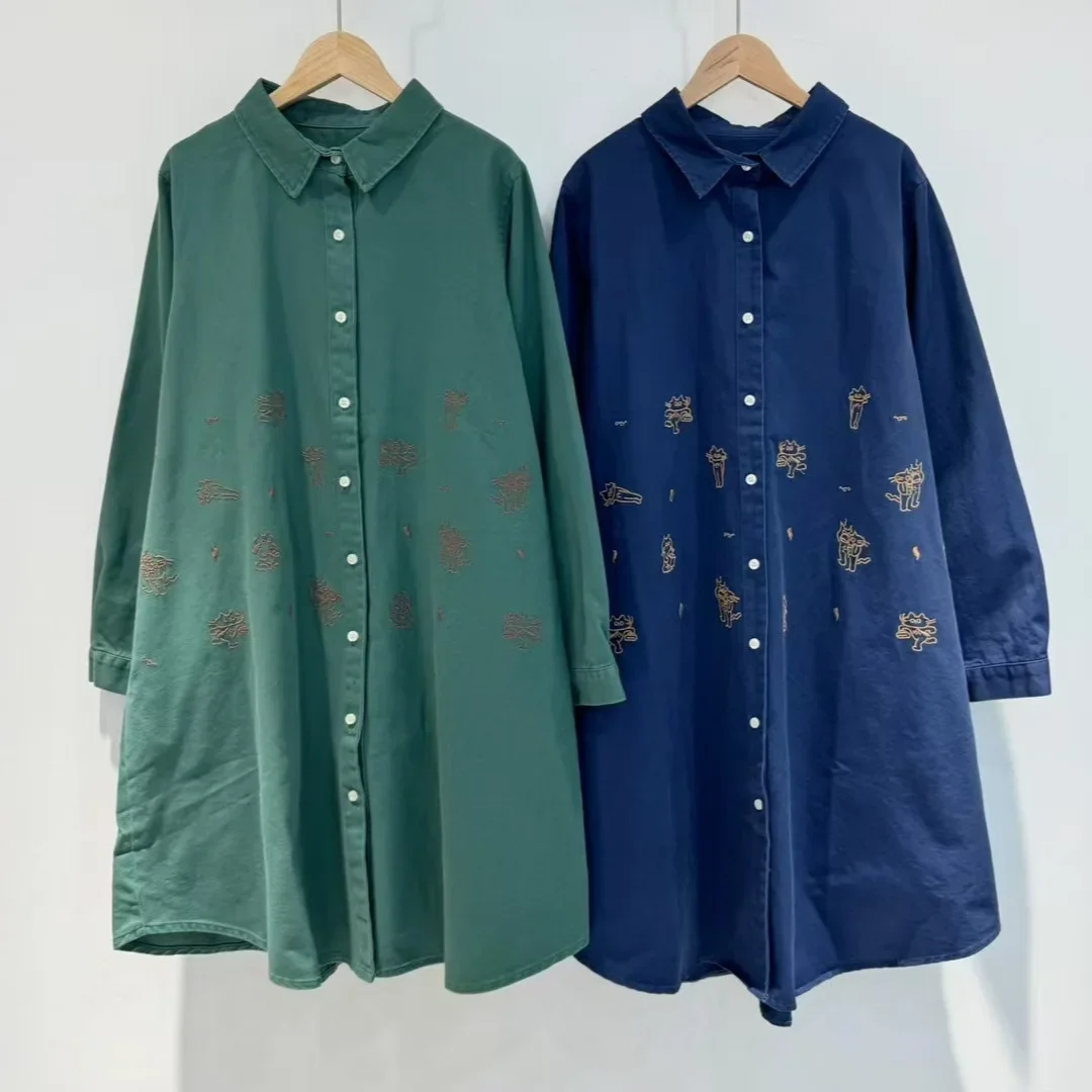 Осень 2024 новая женская японская хлопково-льняная рубашка с лацканами