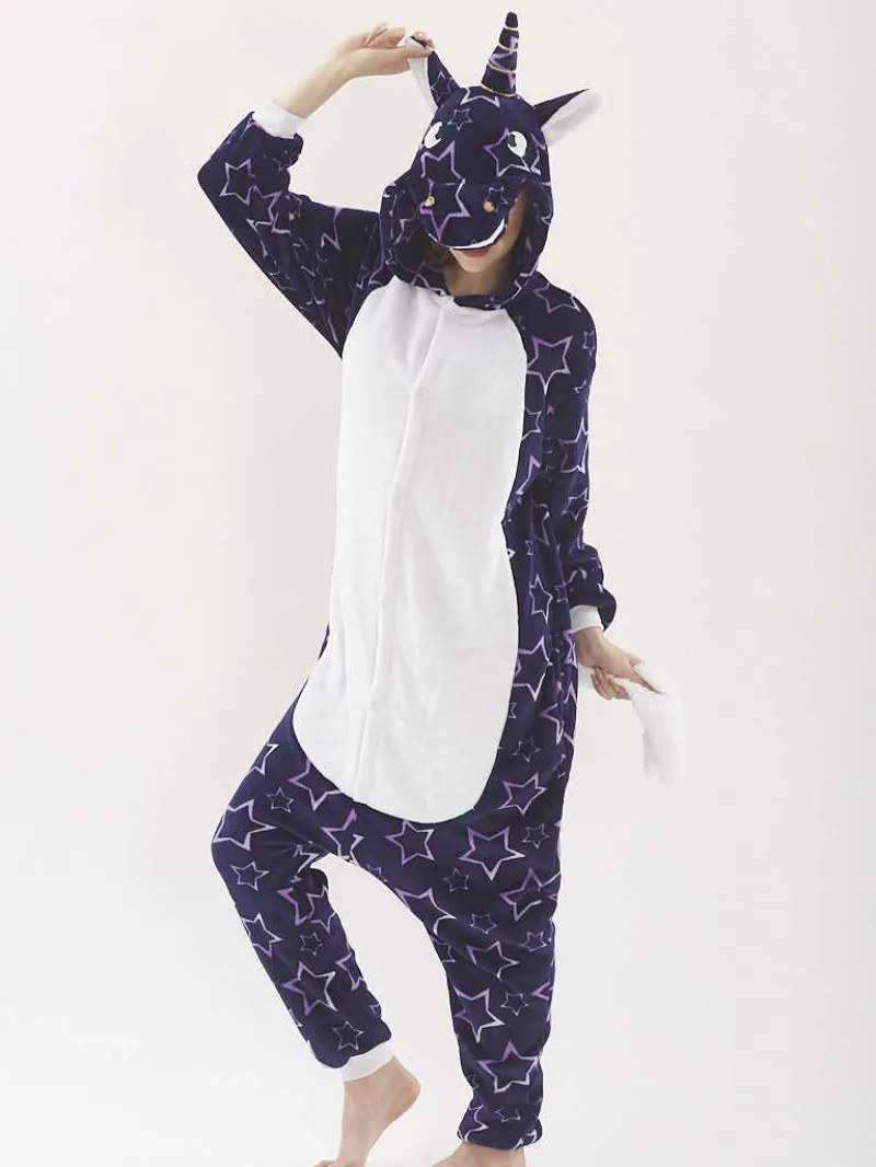 Unisex Winter Warm One-Piece Cartoon Animal Pajamas Polyester Slim Fit And Comfortable Sleepwear Cosplay With Two Angle