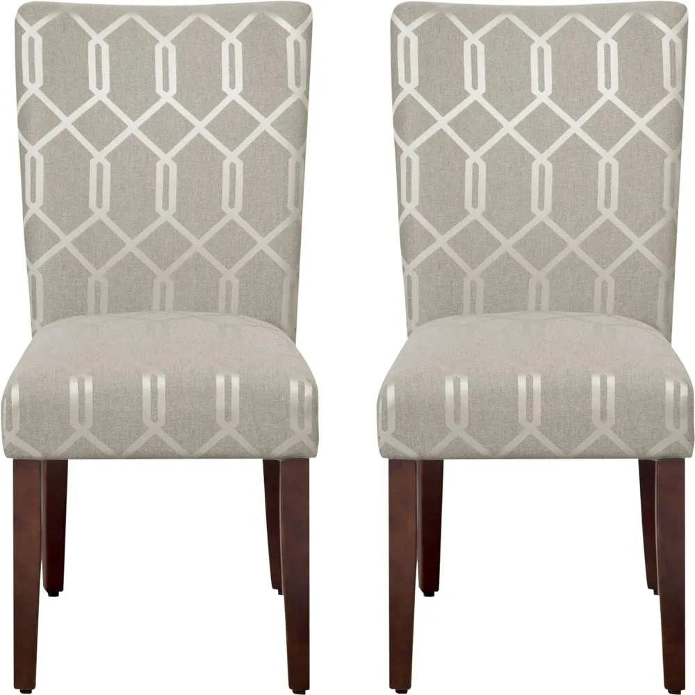 

HomePop Parsons Classic Upholstered Accent Dining Chair, Set of 2, Pewter Grey and Lattice Cream