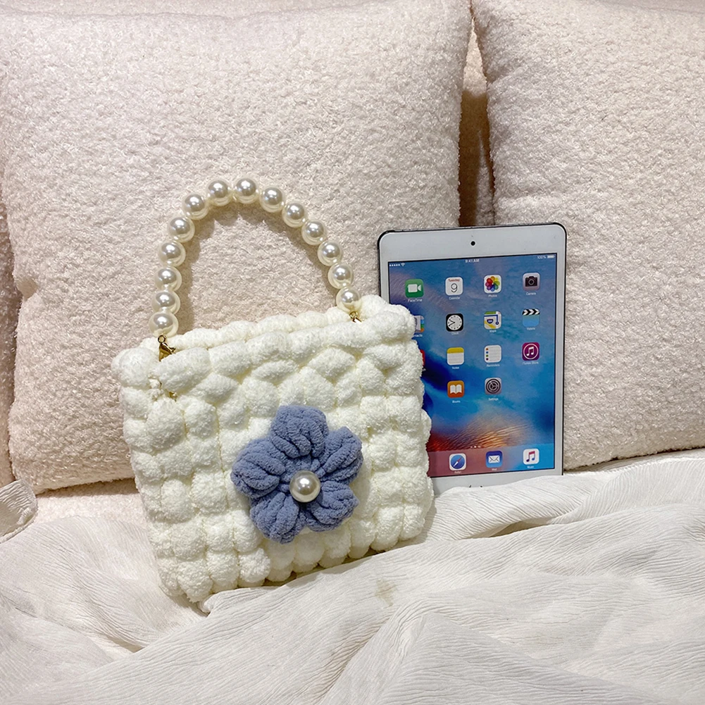 

Women Flower Pearl Chain Acrylic Handbag Fashion Casual Hit Color Mini Tote Bag Purse