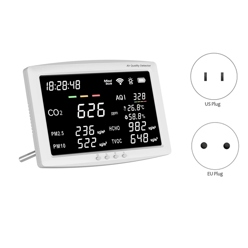 

8-In-1 Air Quality Detector 11.8 Inch LCD Screen Air Quality Monitor CO2 /Temperature For Home School Office
