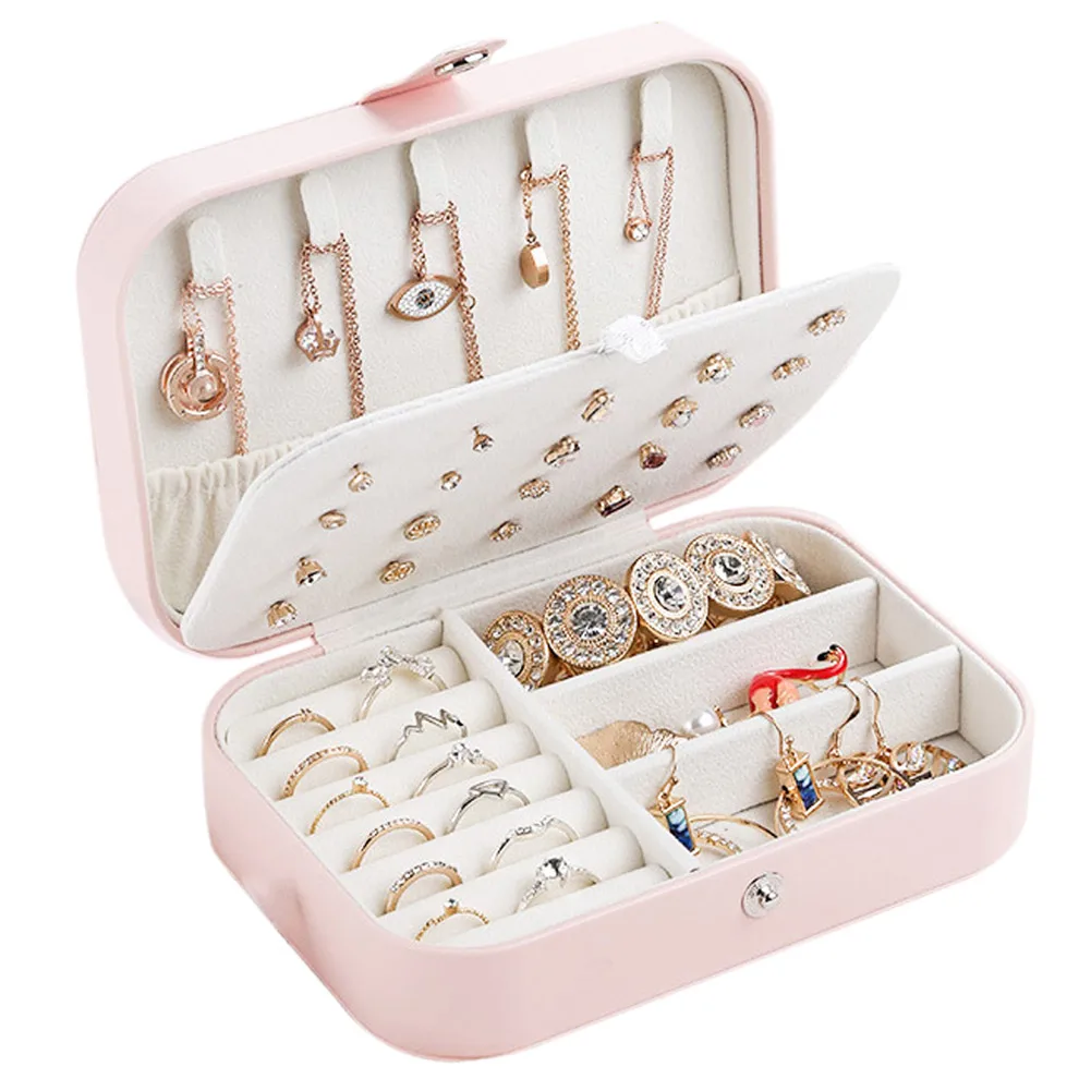 Portable Jewelry Box Jewelry Organizer Display Travel Jewelry Case Boxes Button Leather Storage Travel Box Girl Gift