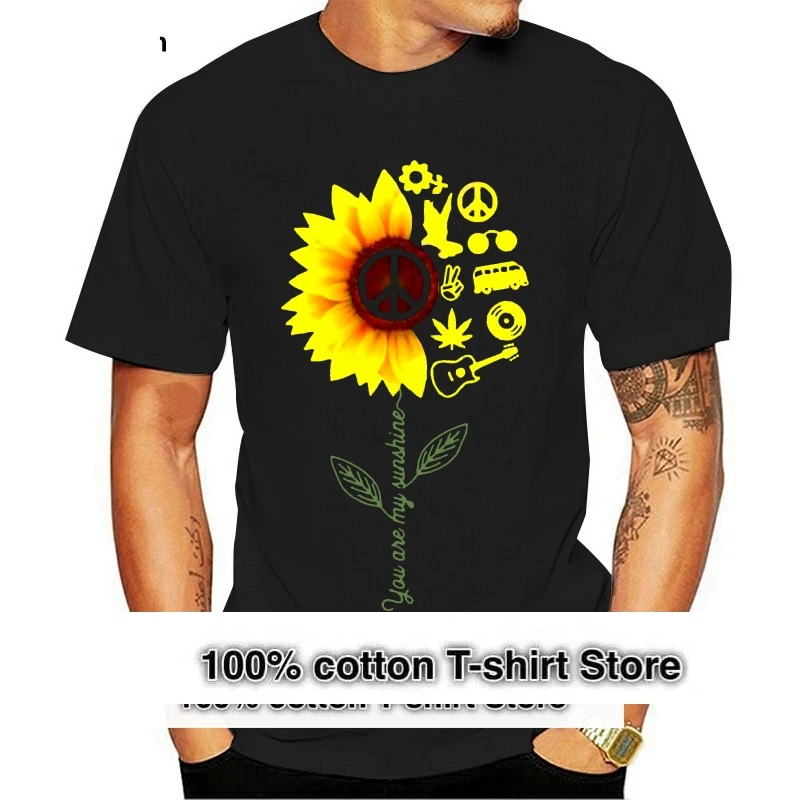 

Hippie Sunflower Guitar Life You Are My Sunshine T Shirt Black Cotton Men S-6XL Cool Casual t shirt men Unisex Fashion