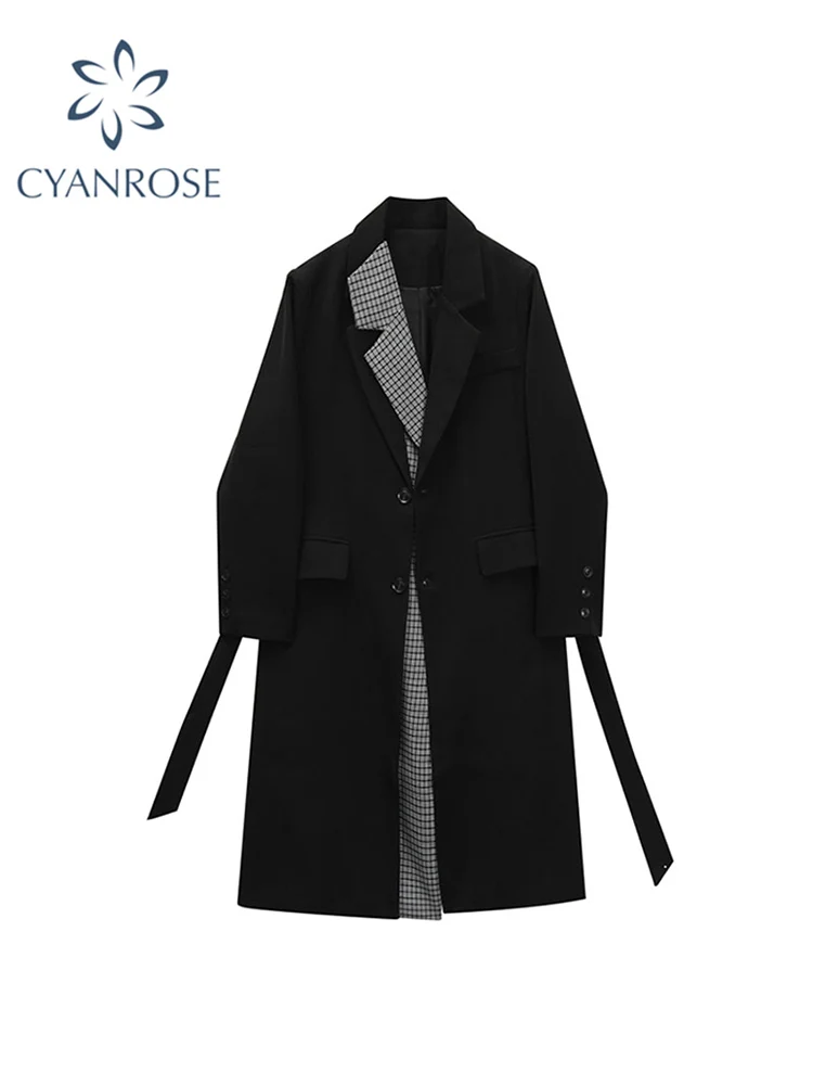 Woman Long Black Trench Coat Fashion Korean Streetwear Style Loose Cloak Casual Elegant 2022 Autumn New Women's Windbreaker Coat