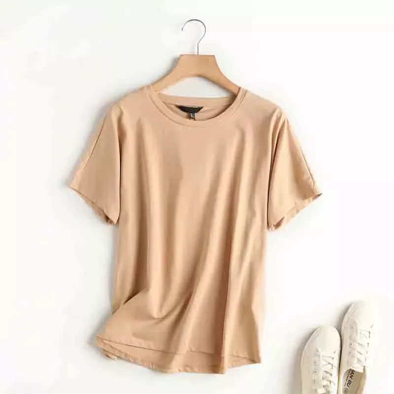 

New2022 Summer T shirt Women England Style Simple Solid O-Neck Cotton Match Basic Harajuku Tshirt 2021