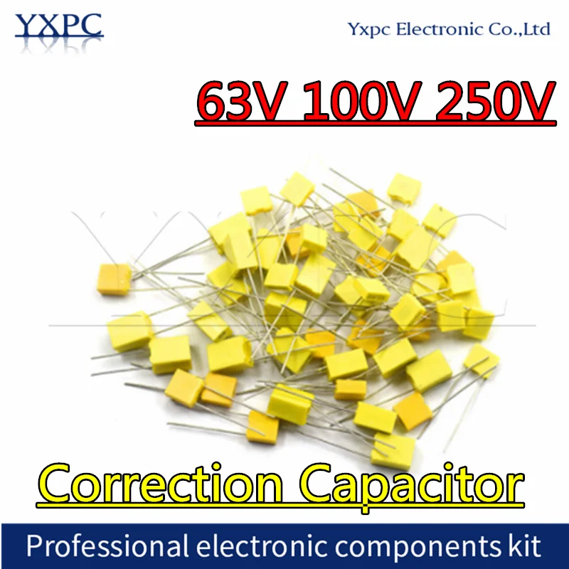 

10pcs 63V 100V 250V Correction capacitor Polypropylene Safety Plastic Film 470nF 56nF 560nF 6.8nF 68nF 680nF 8.2nF 82nF 120nF