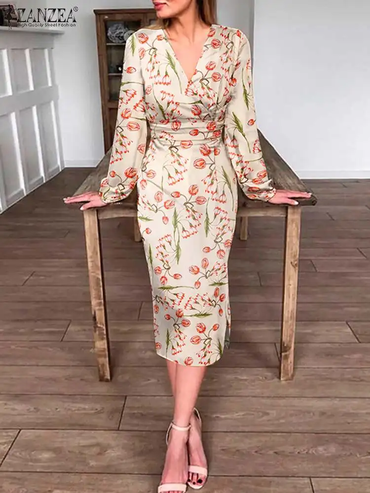 

2022 Floral Printed Maxi Vestidos Puff Sleeve Long Sundress ZANZEA Casual Holiday Robe Longue Oversize Women Fashion Party Dress