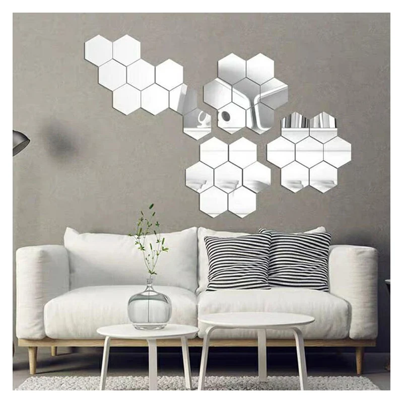 

Hexagonal acrylic mirror three-dimensional wall is pasted in the background of living room porch corridor stairs decorative pain