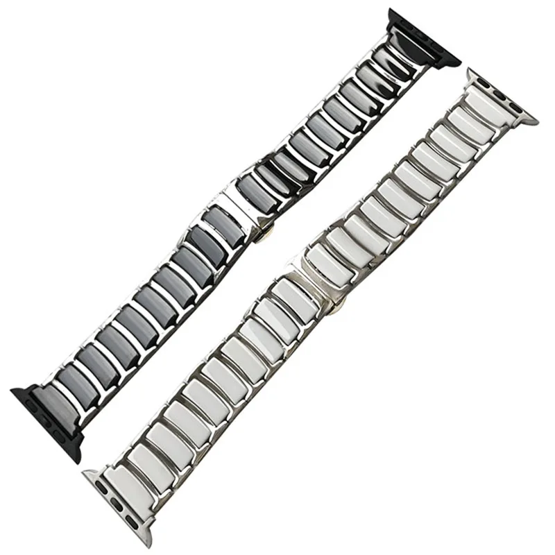 Ceramic Watch band strap stainless steel watchband Bracelet for Apple Watch 45mm 44mm 42mm 41mm 40 38  for iWatch 7 6 5 4 3 SE