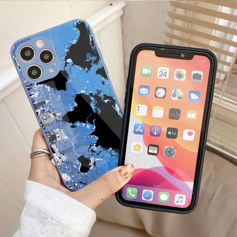 

Чехол для телефона с изображением карты мира для IPhone 14, 13, 12, 11 Pro Max, X, XR, XS, 8, 7 Plus, чехол для телефона из жидкого стекла
