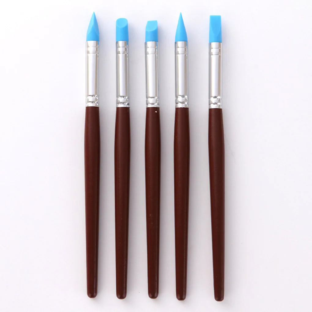 

5pcs Wood Handle Silicone Rubber Clay Shaper Sculpting Polymer Modelling Pottery Tools Set For DIY Crafts