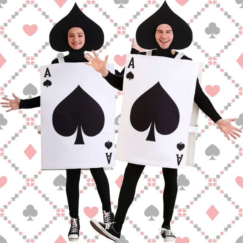 

2pcs Unisex Adult Funny Cosplay Poker Men Women Ace of Spades Playing Card Costume Purim Halloween Party Fancy Dress Up Tunic