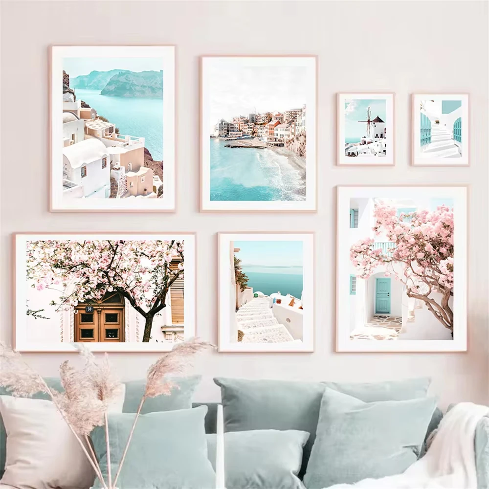 Санторини греческий остров итальянский постер настенное искусство в прибрежном