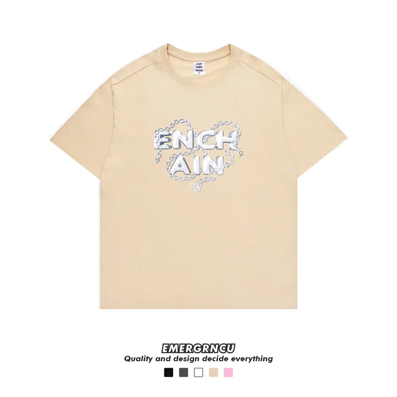 

KAZUE-Summer tide brand love print cotton short-sleeved men and women couples fall shoulder loose T-shirt