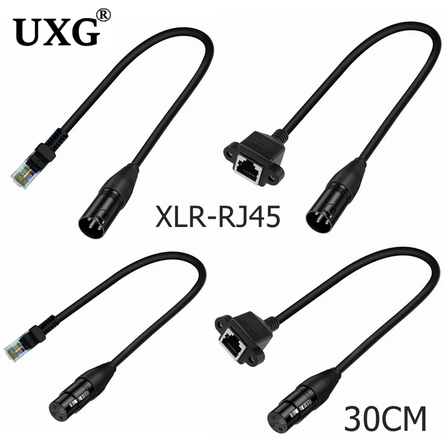 Фото Кабельный адаптер 30 см RJ45 «папа» и «мама» на XLR 3-контактный для сценического освещения XLR3 Кабель сетевой передачи DMX512 Усилитель мощности №1