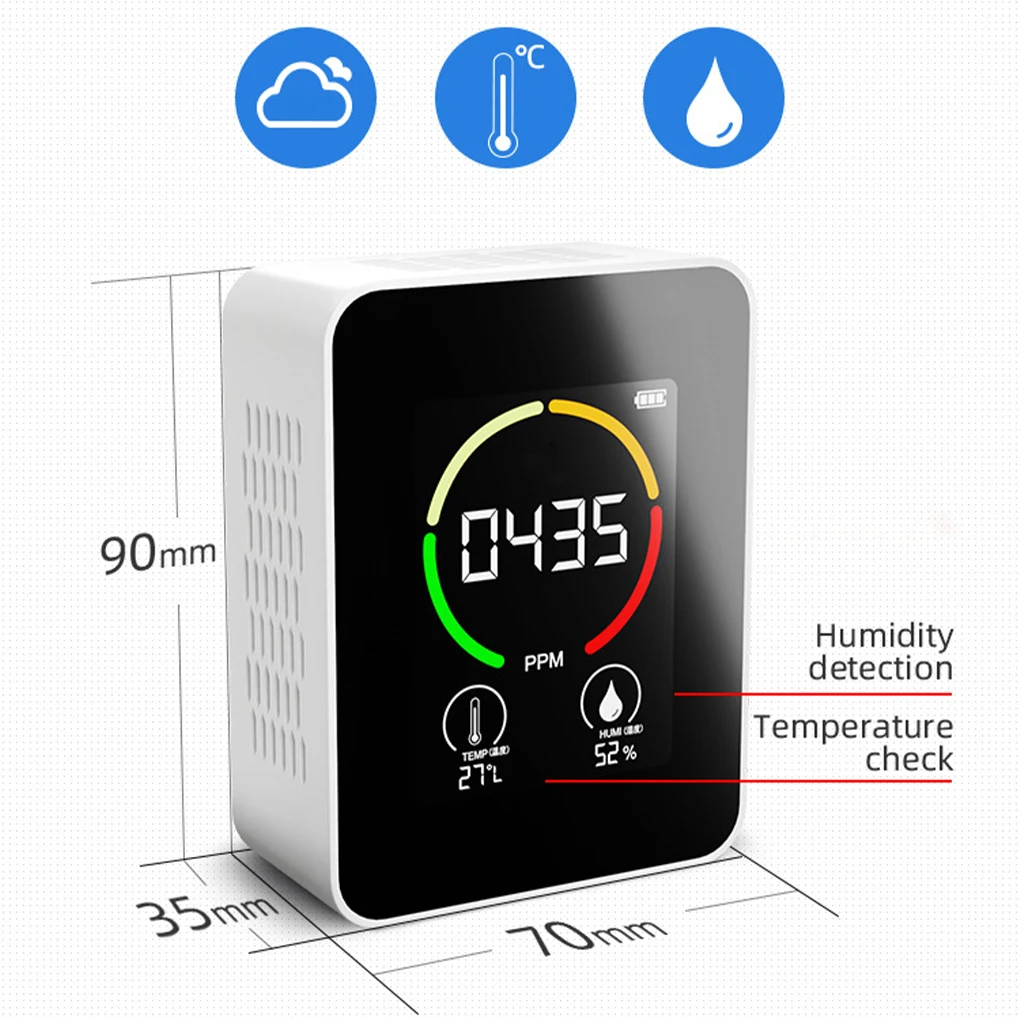 

Air Quality Detector Digital Display Thermometer Hygrometer Concentration Analyzer with LCD Screen Semiconductor White
