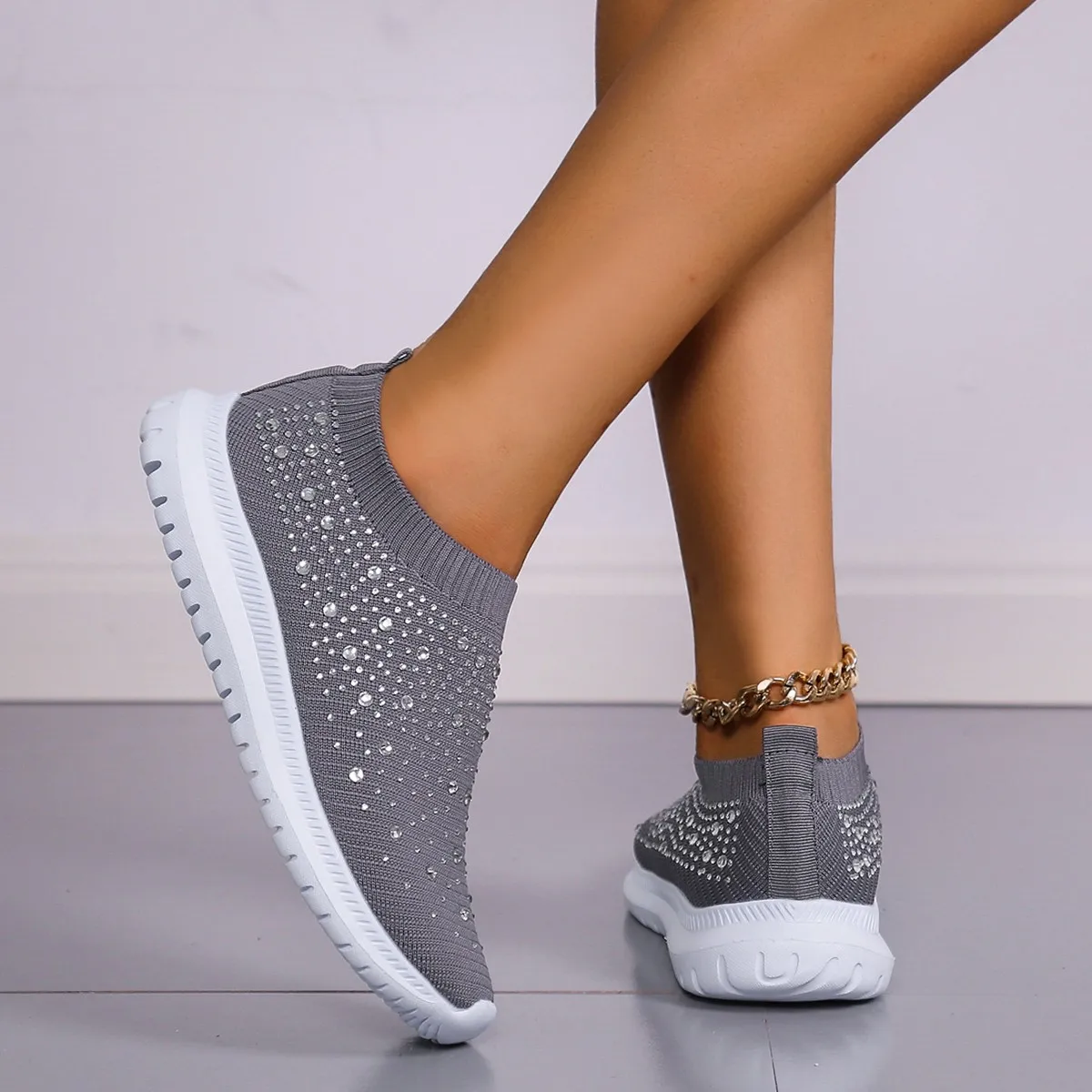 

Flats Sports Shoes Sneakers 2022 New Spring Summer Designer Crystal Mesh Casual Cozy Loafers Running Breathable Vulcanized Shoes