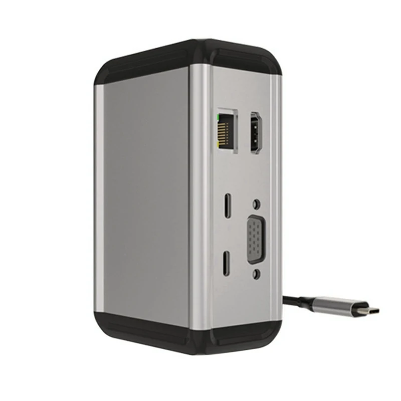 

12 In 1 Vertical USB 3.0 4K HDMI-Compatible VGA TF Reader USB-C Splitter Type C HUB Ethernet Adapter Docking Station