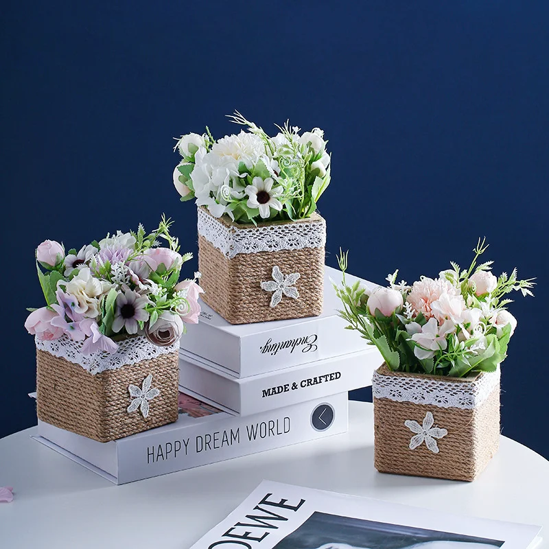 

Artificial Bonsai Nordic Bamboo Pot Rose Potted Plant21cmHotel Living Room Office Desk ArtificialFlowerDecorationHome Decoration