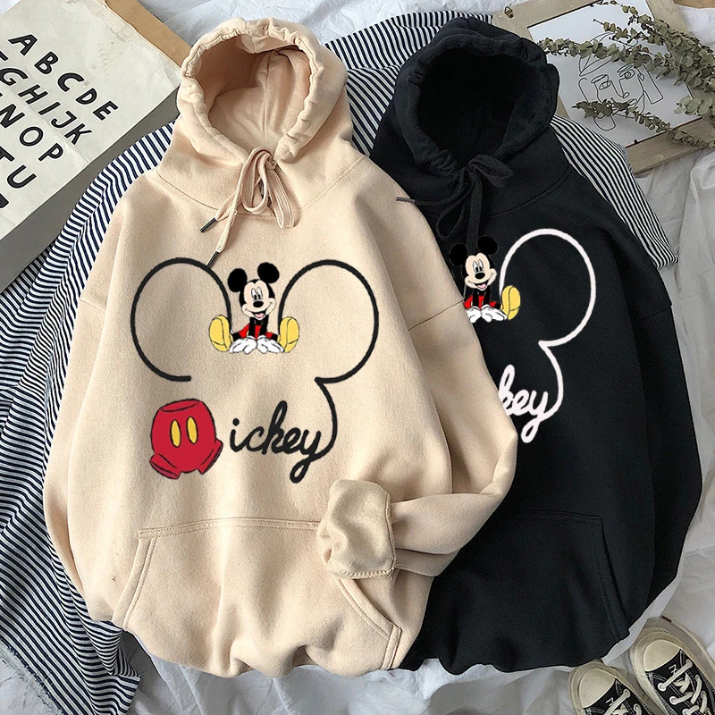 

Spring Autumn Disney Mickey Mouse Hoodie Women's 2022 Oversized Mickey Print Fleece Hooded Loose Top Women's Cotton