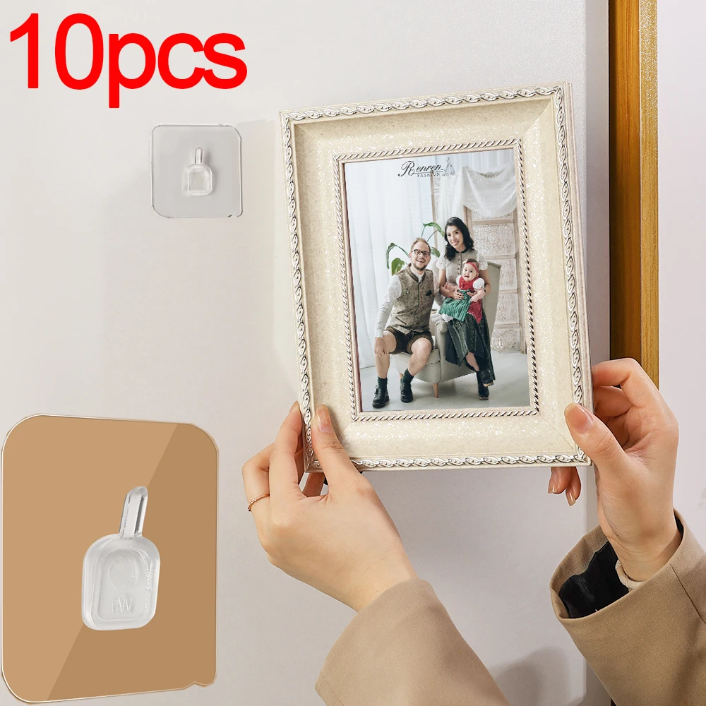 

10Pcs Wall Hanging Seamless Stickers Punch-Free Wall Hooks for Photo Frame Painting Clock Non-Trace Adhesive Nails Sticker