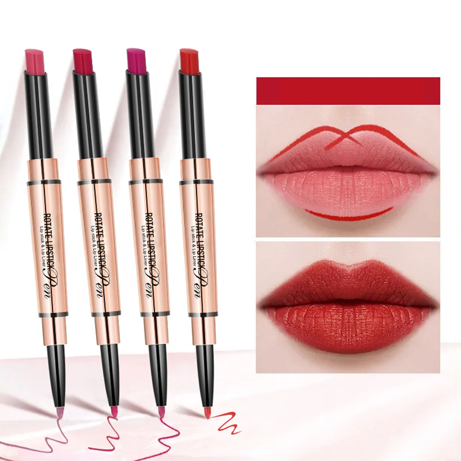 

Matte Lipstick Lip Liner 2 In 1 Makeup Lipstick Matte Durable Waterproof Nude Red Lipstick Lips Makeup 6 Color Options