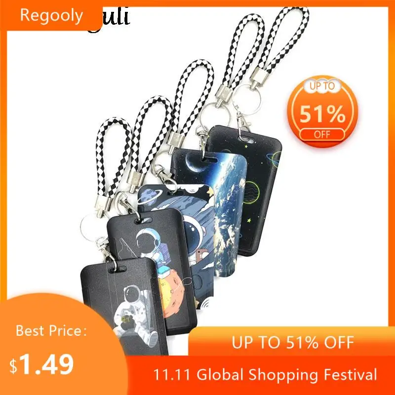 

Astronaut Universe Moon Earth Fashion Lanyard ID Badge Holder Bus Pass Case Cover Slip Bank Credit Card Holder Strap Kids Gifts