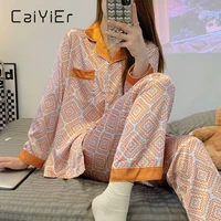 caiyier luxury silk pajamas set for women turn down collar long sleeve pants sleepwear lingerie girl winter nightwear suit m 3xl