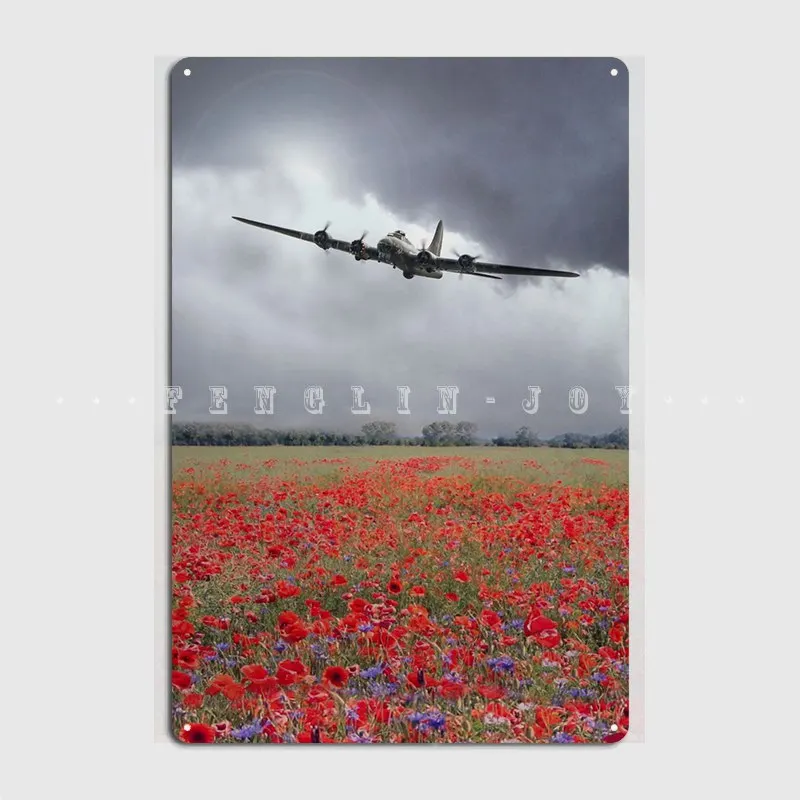 

Один бомбардировщик B17 над полем цветущего мака металлический знак Печать клувечерние роспись стены Искусственные плакаты