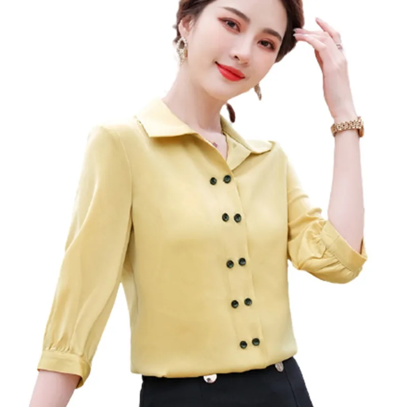 

Women's Professional Shirt Temperament Slim Fit Western Thin Style Office Summer Casual Loose Fashion Half Sleeve Chiffon Blouse