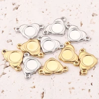 5pcs heart charm stainless steel blank two holes cabochons base fit 8mm tray bezels setting connectors for diy jewelry making