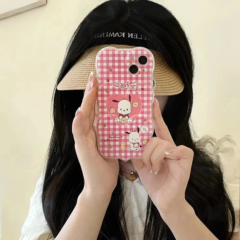 3D Cute Cartoon Animal Japanese Anime Dog Phone Case For iPhone 13 12 11 Pro Max Xr X Lattice Love Heart Soft TPU Back Cover