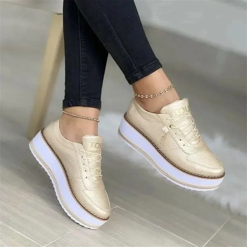 Fashion Trend Versatile Platform Sneakers Ladies Comfortable Vulcanized Shoes PU High Heel Casual Shoes 2022 Zapatos Mujer