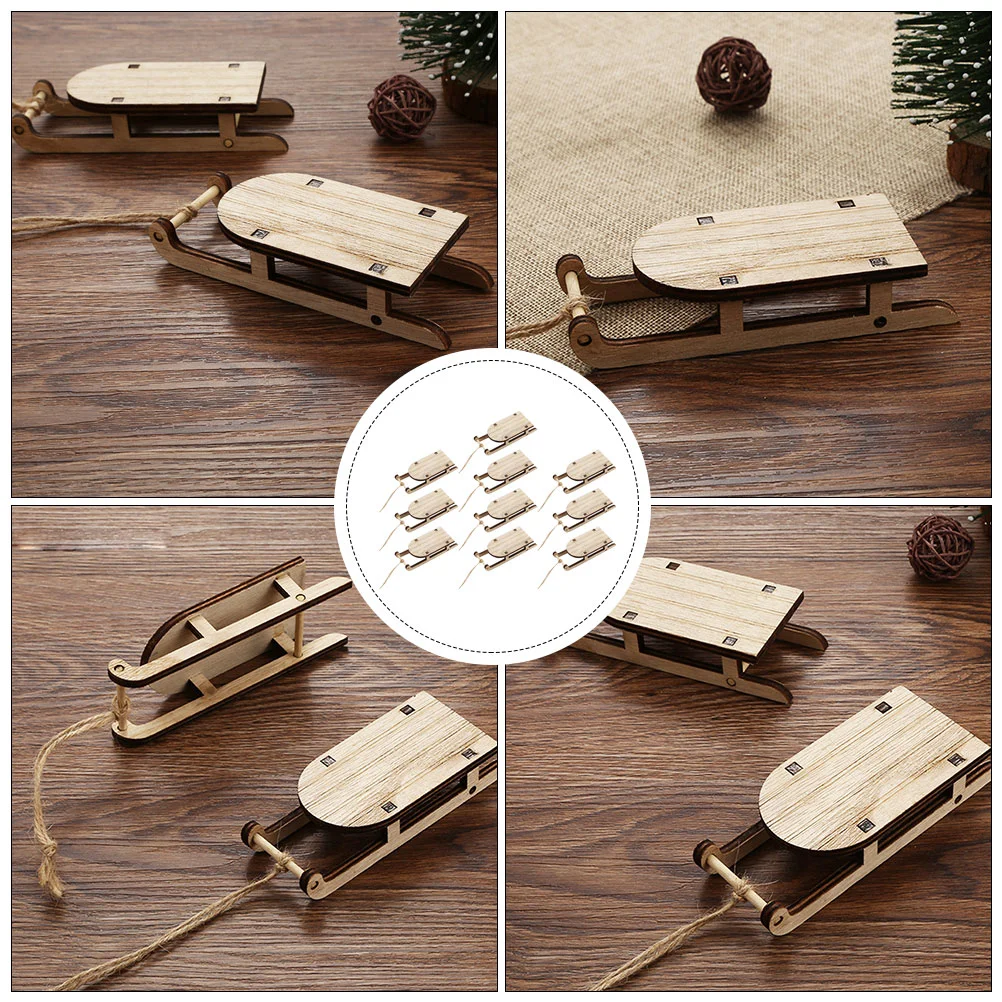 Сани деревянное Рождественское украшение миниатюрная подвеска в виде дерева