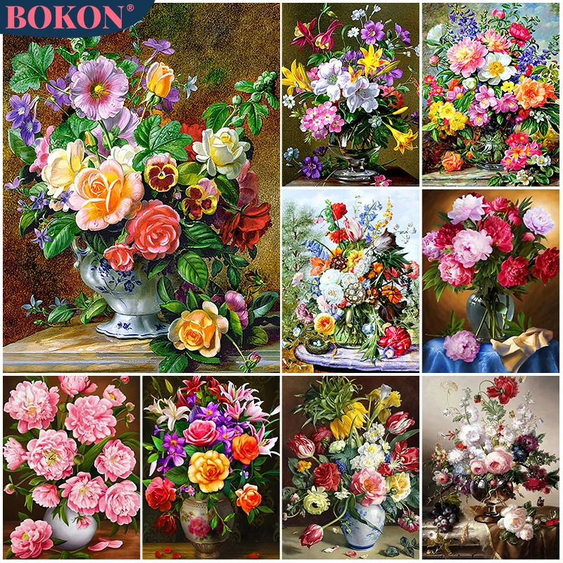 5D Diamond Painting Peony Flower Resin Water Diamond Set Diamond Embroidery Flower DIY Diamond Mosaic Vase Decoration