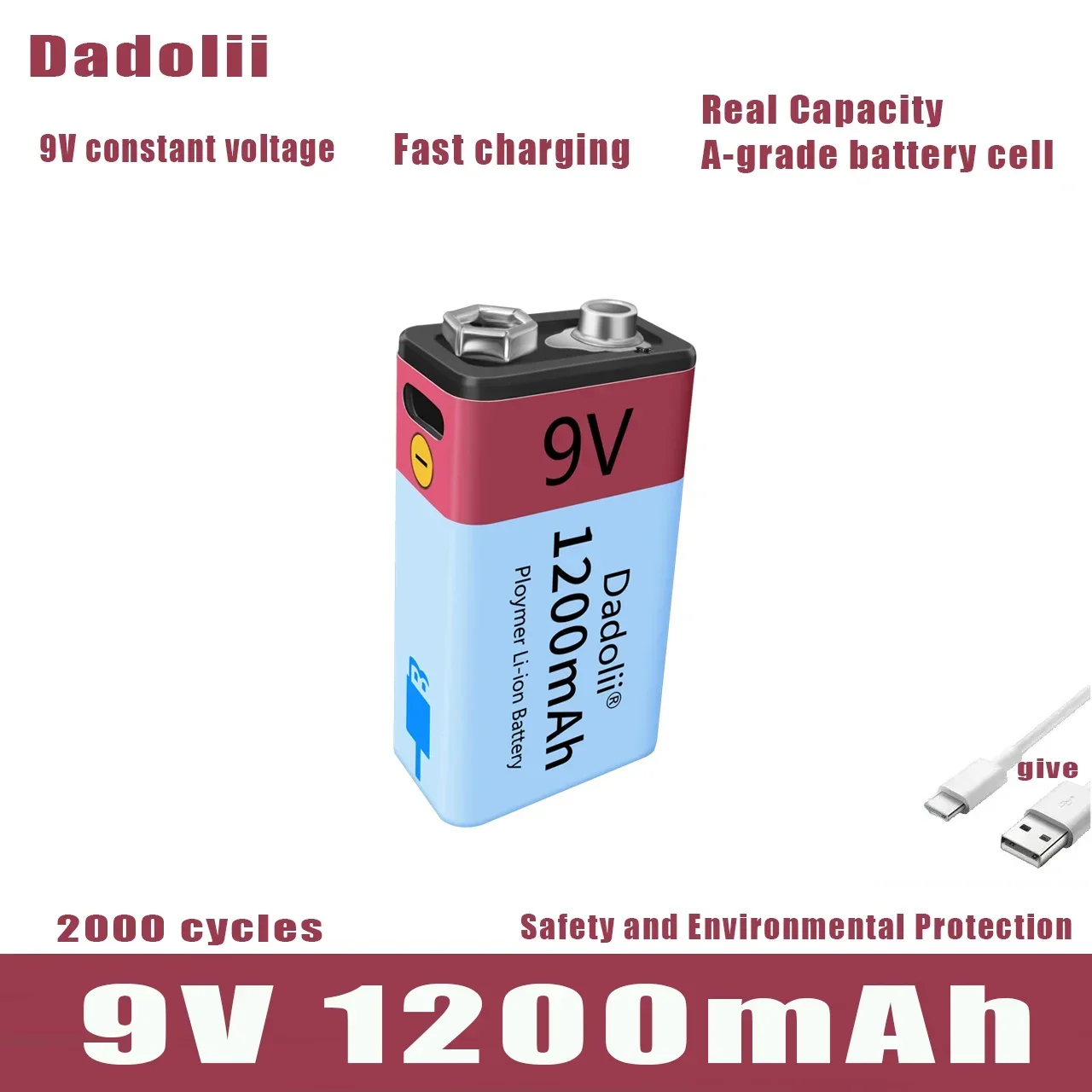 Литиевая перезаряжаемая батарея 9В 1200 мАч Li-Ion для игрушек пультов KTV