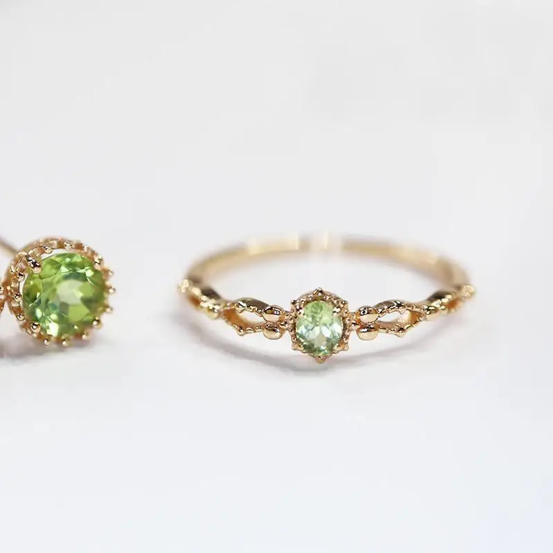 

925 Sterling Silver 14K Gold Color Ring Green Agate Zircon Finger Stacking Fashion Rings for Women Luxury Vintage Jewelry
