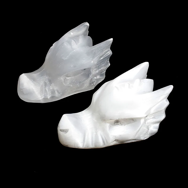 

1 шт. 3 дюйма натуральная белая голова дракона селенита для украшения дома