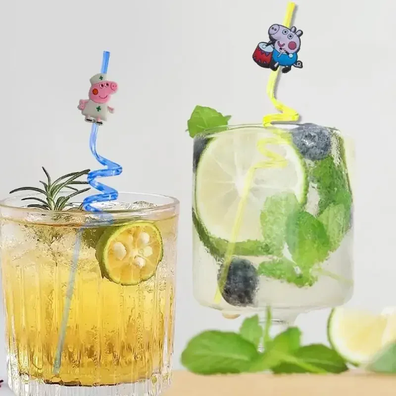 10 шт./компл. аниме персонаж Свинка Пеппа соломинки многоразовые Kawaii Lilo &amp Stitch