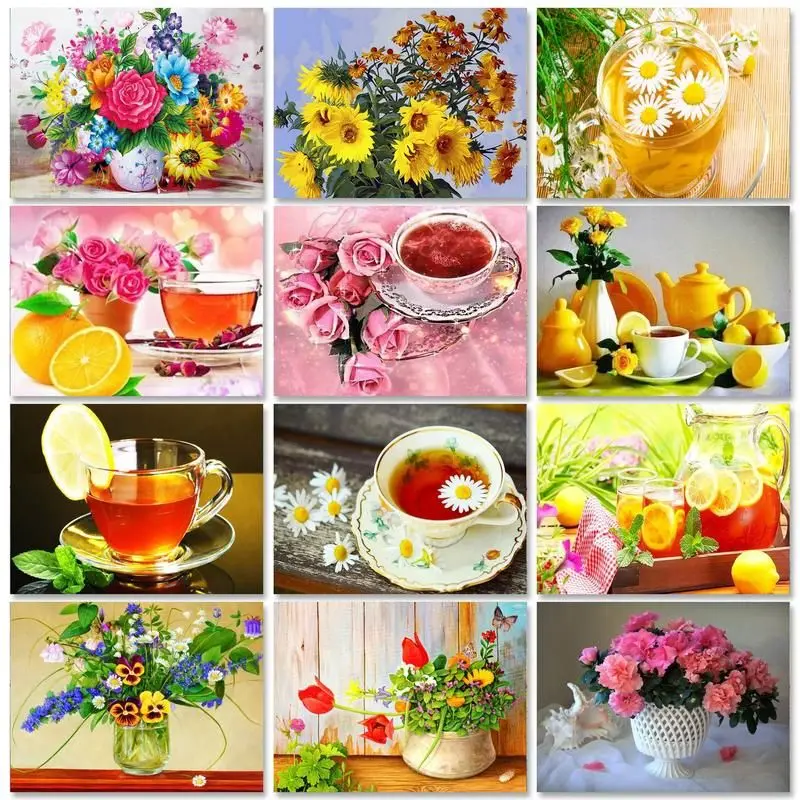 

RUOPOTY Flowers Paint By Numbers Kits Modern Picture By Numbers Diy Frame Handiwork Canvas Painting For Home Decors 60x75cm