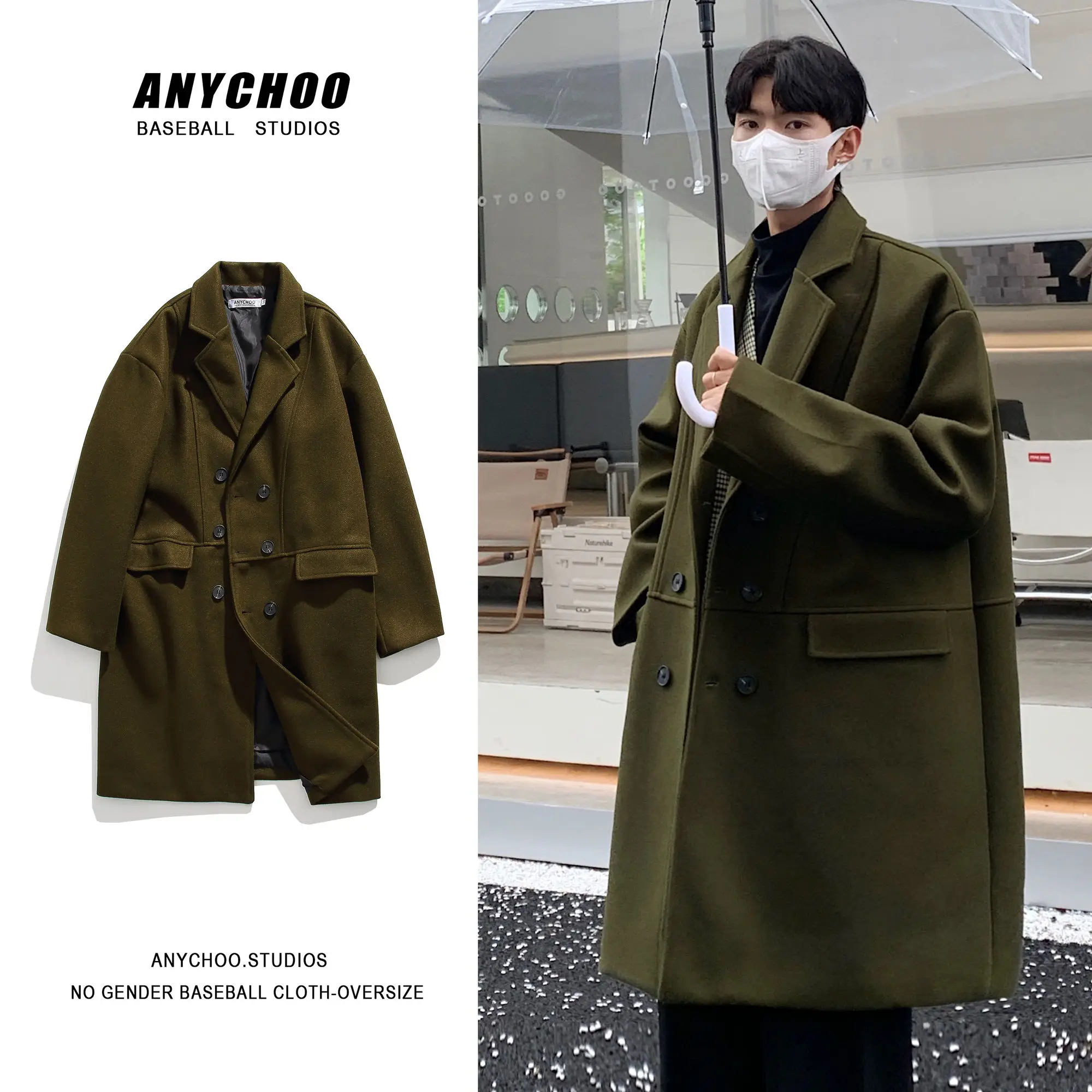 

Privathinker Winter Men Long Woolen Jackets Korean Style Trench Coats Solid Color Casual Fashion Turn Down Collar Male Overcoat