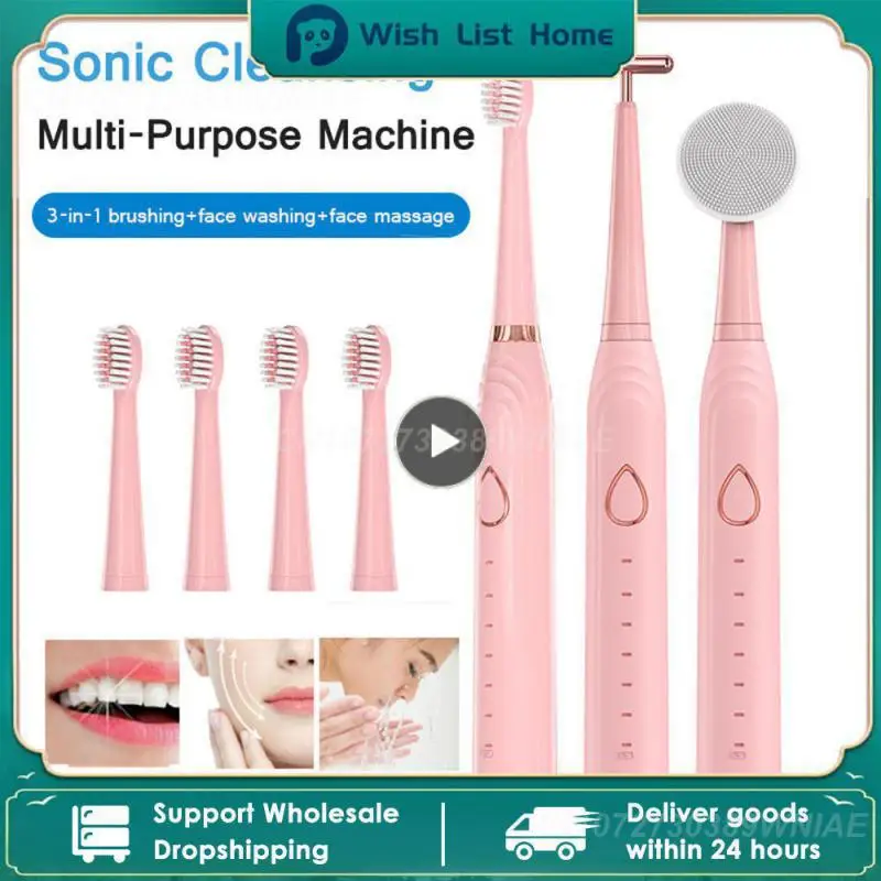 

Rotation Clean Teeth Tooth Cleaning Tools Tooth Scaler Multi-function With 4 Extra Replacement Heads Usb Charging Waterproof