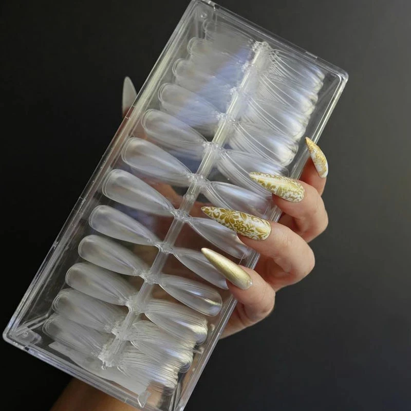 

240pcs/Box Fake Nails Curve Acrylic Clear Seamless Nails Tips Full Cover Press On Nails False T-shaped Ballet Sticker For Nail