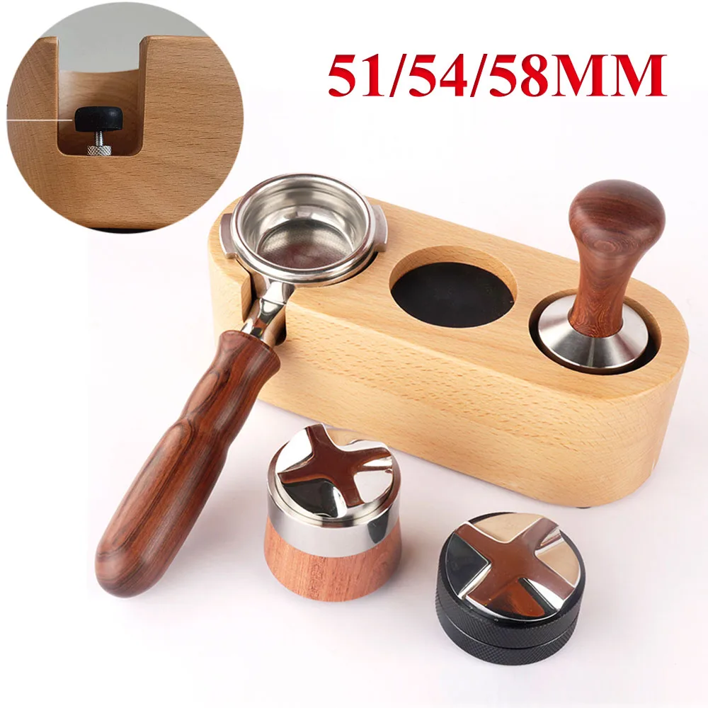 

51/53/58mm Coffee Tamper Holder Beech Wood Filter Stand Espresso Distributor Mat Rack Coffee Maker Tool Accessories Barista Gift
