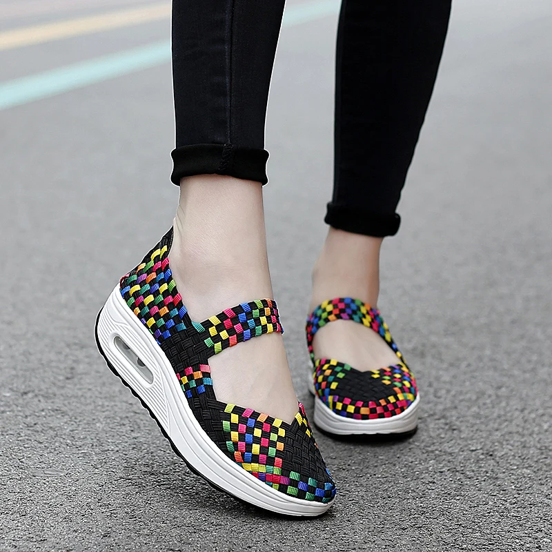 

Women Breathable Comfort Sports Shoes Walking Sneakers Women Fitness Shoe Womens Sock Weaving Slimming Size 35-42