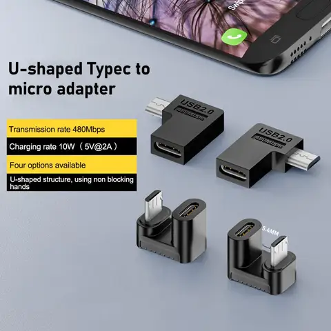 U-образный угловой адаптер USB 2,0 типа C Женский адаптер для телефона Android