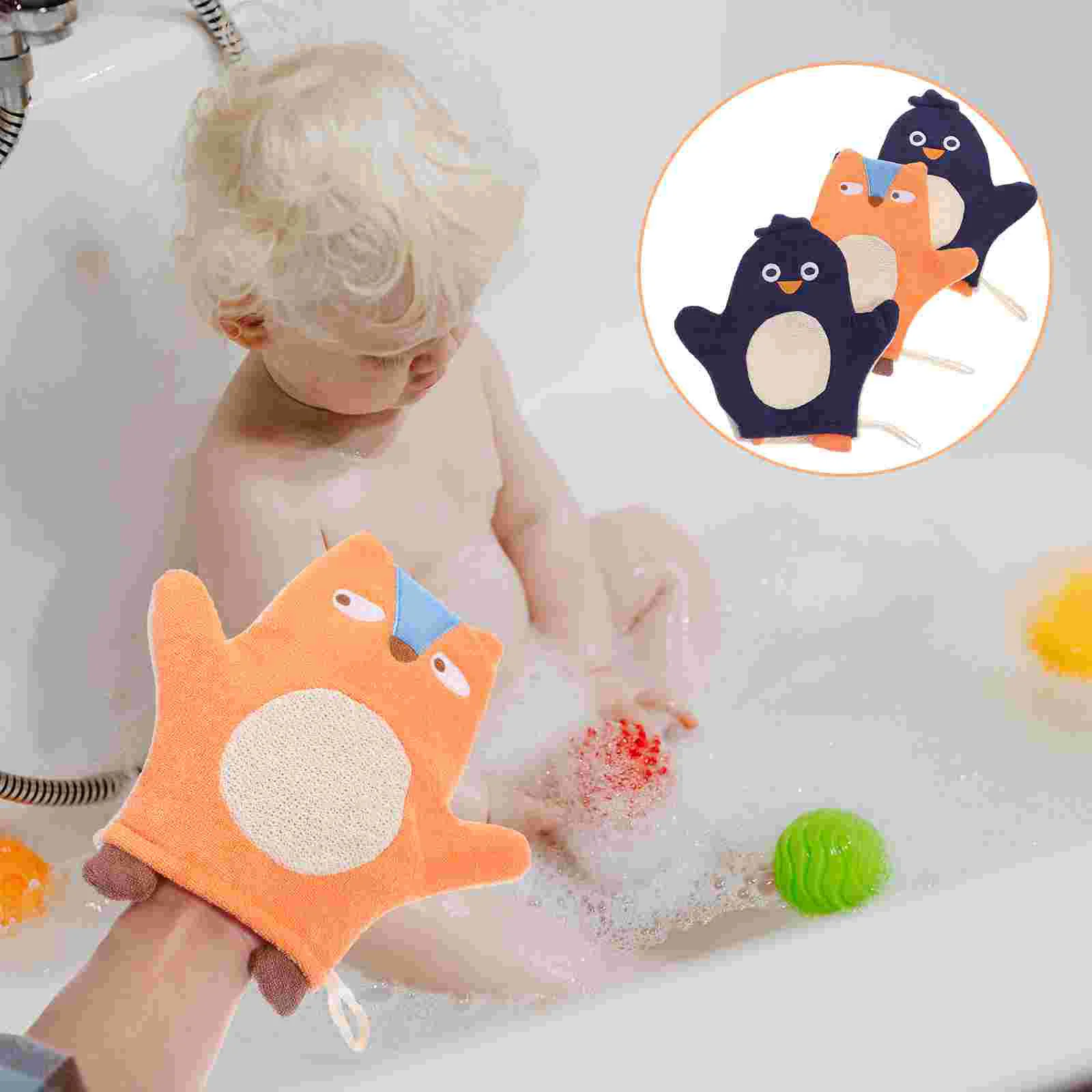 

3 Pcs Body Scrub Gloves Bath Scrubbers Scrubbing Towel Cartoon Mitt Cushion Softer Wash Infant Bathing Cotton Toddler