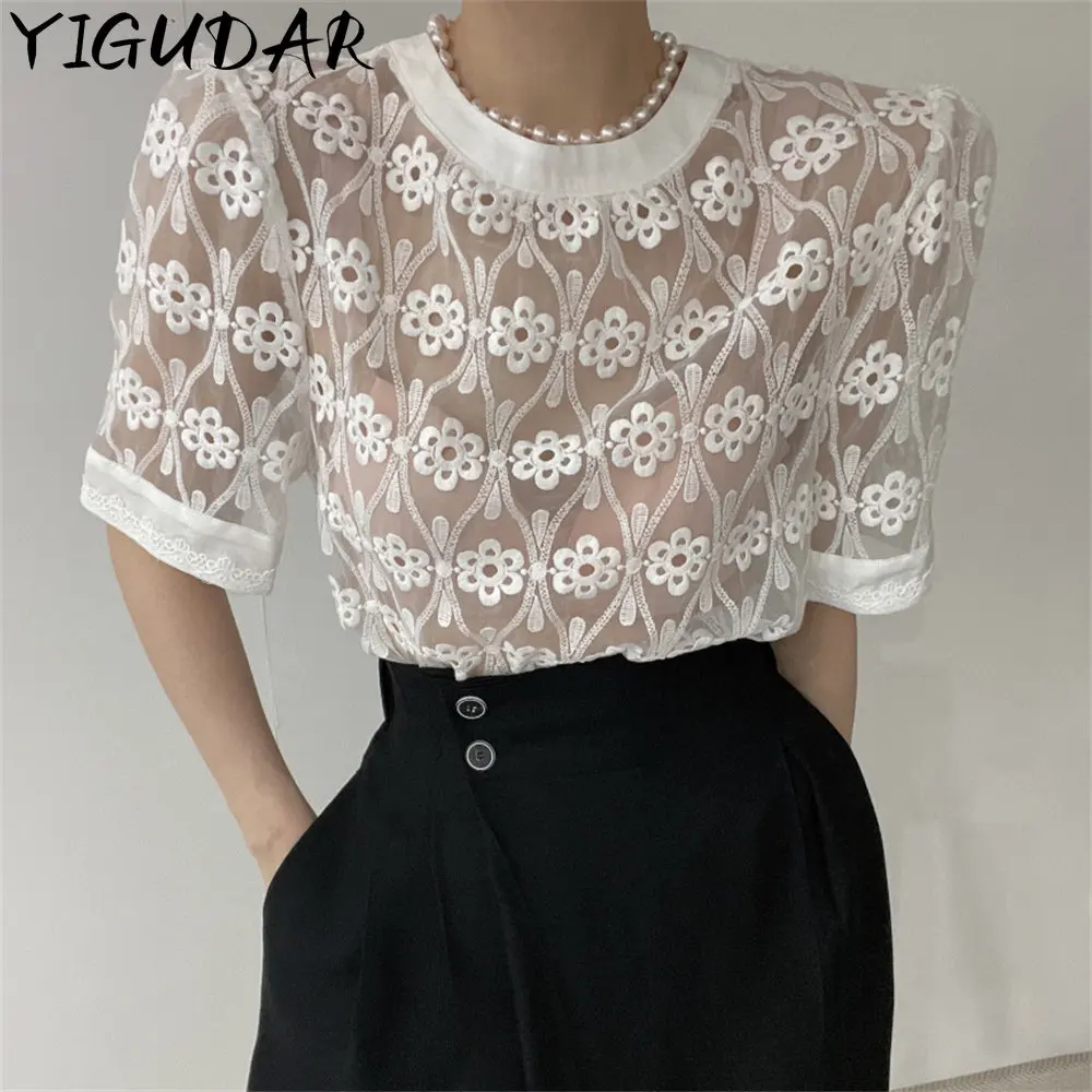 

Женская рубашка с французским бантом, маленькая рубашка с коротким рукавом, Новинка весна-осень 2023, облегающий кружевной топ, женское тело