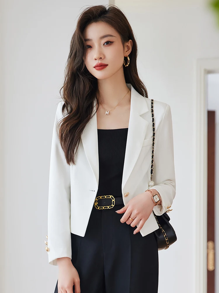 White Small Suit Outerwear Women 2024 Spring and Autumn Summer New Elegant Slim fit Casual Short Top